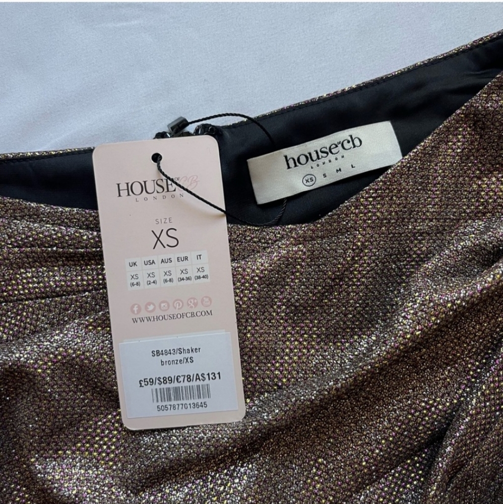 House of CB Shaker bronze mini skirt BNWT XS - Picture 4 of 12